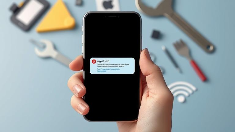 alt_text: Modern iPhone with error messages, user frustrated, tech tools, and colorful troubleshooting scene.