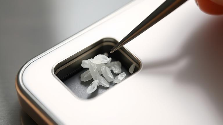 alt_text: Close-up of an iPhone port with rice grains being carefully removed with tweezers.