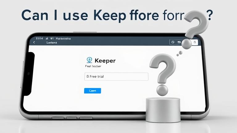 alt_text: Phone screen showing Keeper app; user questions free use with trial indicator, professional vibe.