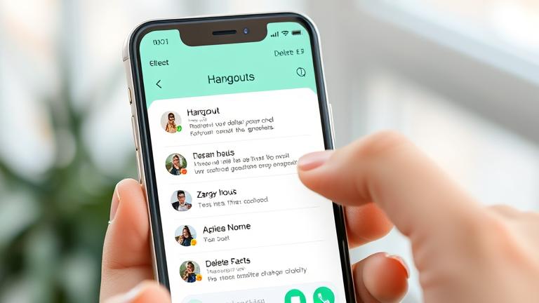 alt_text: Smartphone screen showing Hangouts message deletion with delete icon and confirmation prompt.