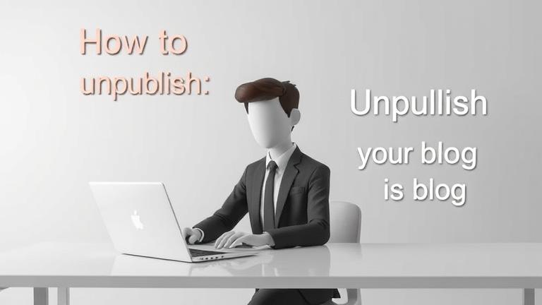 alt_text: Person managing blog on laptop with unpublish button in a professional, calm setting.