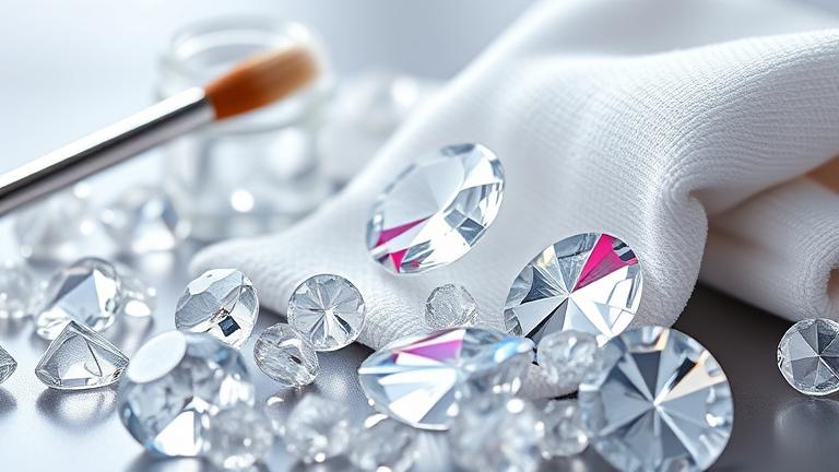 alt_text: Close-up of Swarovski crystals being cleaned with microfiber, highlighting brilliance and luxury.