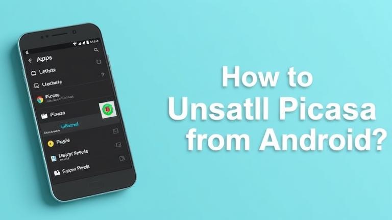 alt_text: Guide to uninstall Picasa from Android with settings, app icons, and uninstall cues.