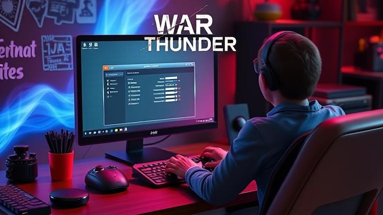 alt_text: Player managing War Thunder account on a vibrant gaming setup with reset options visible.