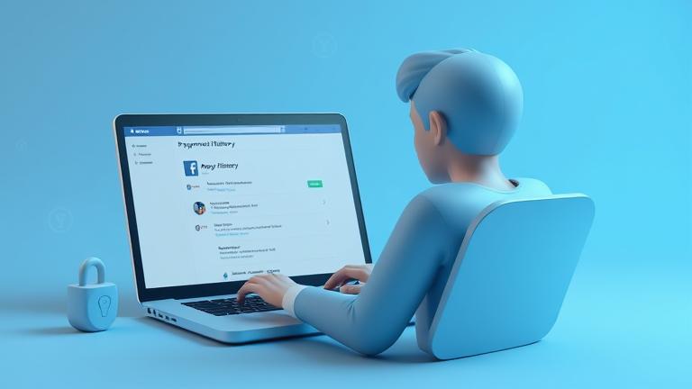 alt_text: Person manages Facebook pay settings with privacy icons, symbolizing online financial control.