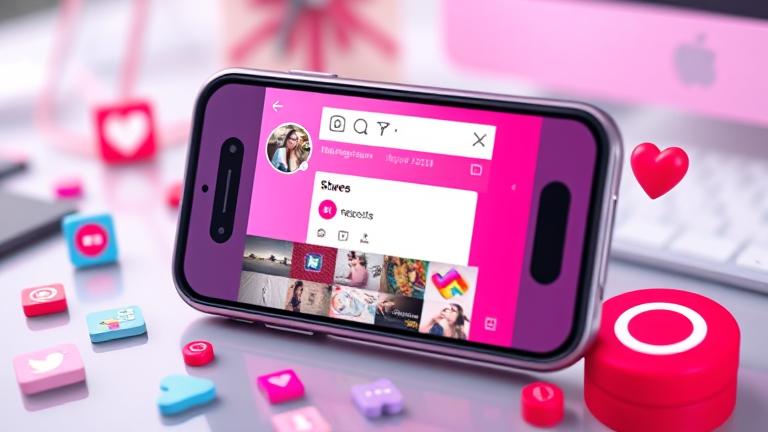 alt_text: Smartphone screen showing Instagram shares with icons, social symbols, in a modern digital setting.