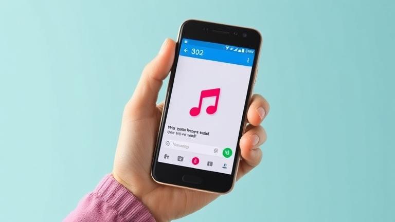 alt_text: Person sharing a song via messaging app on Android with music note icon and chat UI.