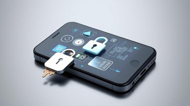 alt_text: iPhone screen with security icons and locksmith symbol, highlighting authorized access.