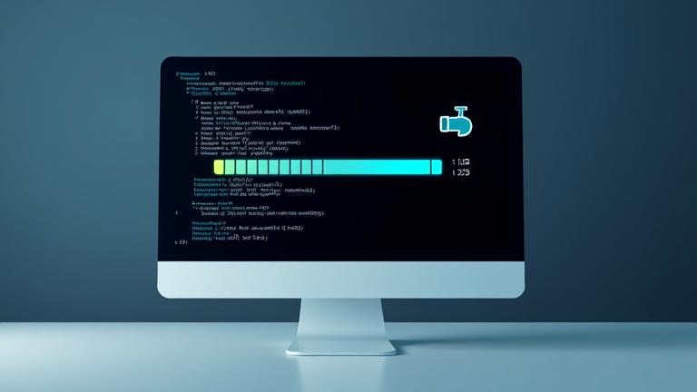 alt_text: Digital monitor showing code and a filling memory bar, symbolizing system troubleshooting.