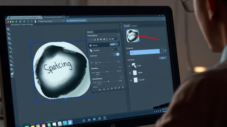 alt_text: Realistic close-up of digital artist in Photoshop, focusing on brush settings for better control.