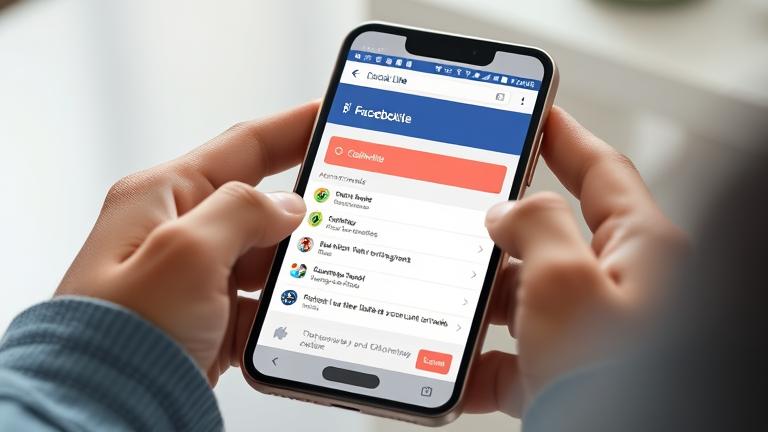 alt_text: Person using Facebook Lite app to manage and delete account, with focus on settings and privacy.