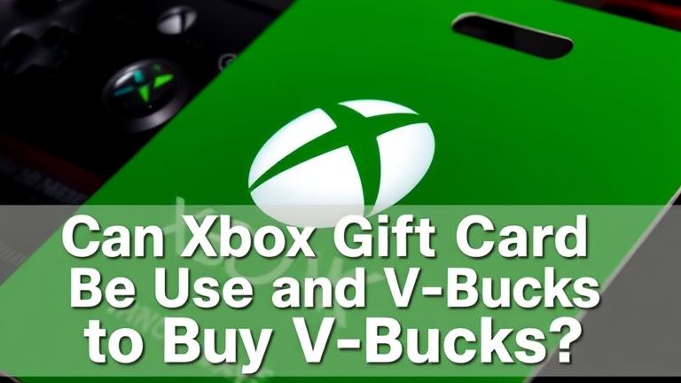 alt_text: Xbox gift card with gaming elements and text: "Can Xbox Gift Card Be Used to Buy V-Bucks?"