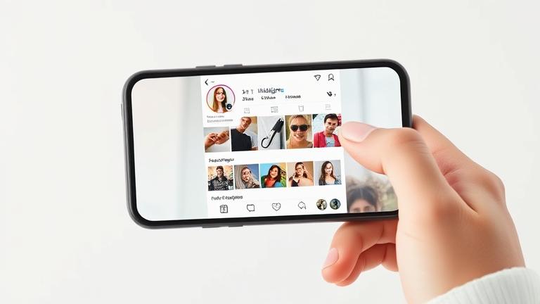 alt_text: Person customizing Instagram highlights on phone with drag-and-drop, bright, modern style.