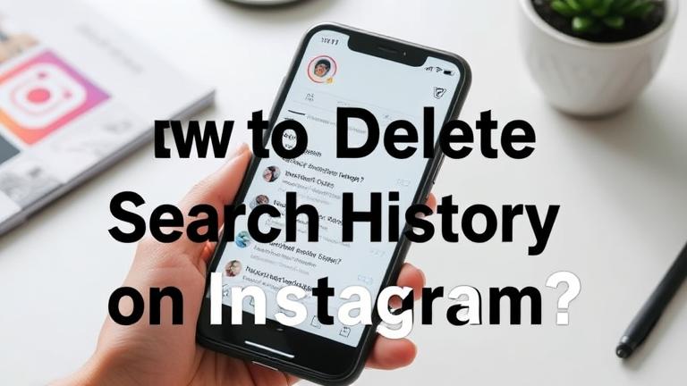 alt_text: Smartphone with Instagram open, showing search history; overlay text: "How to Delete Search History?"