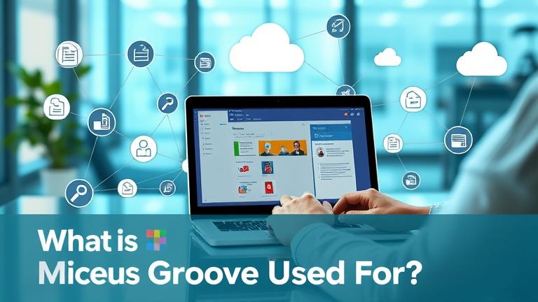 alt_text: Person uses Microsoft Groove on a device, showcasing collaboration, files, and cloud.