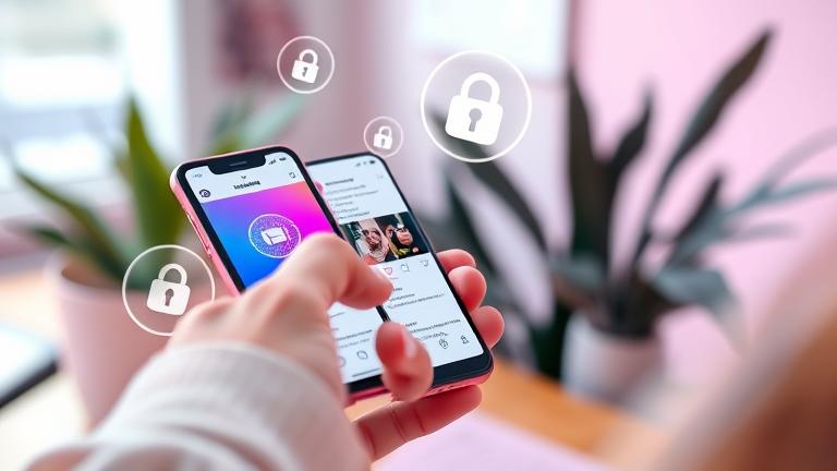 alt_text: User on Instagram hides posts using privacy settings, with shields and lock icons emphasizing privacy.