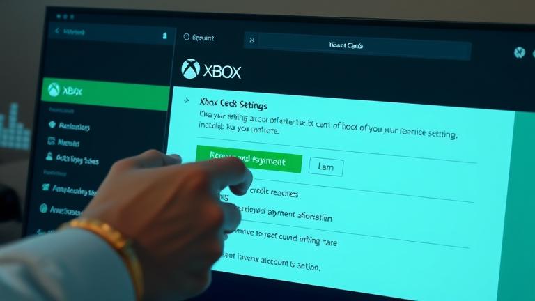 alt_text: Person removes payment info on Xbox, focusing on the screen and controller in a secure setting.