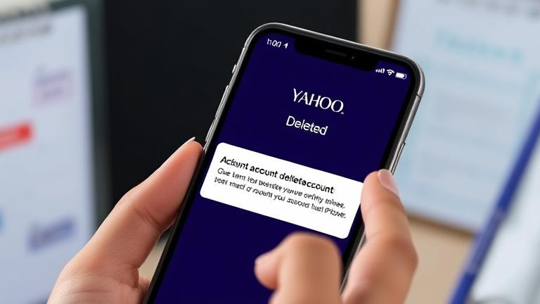 alt_text: Person holding iPhone with Yahoo delete warning, calendar background, soft, professional tone.