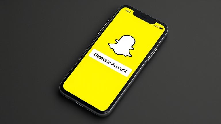 alt_text: Smartphone showing Snapchat with delete option, user thinking, trash bin icon, modern design.