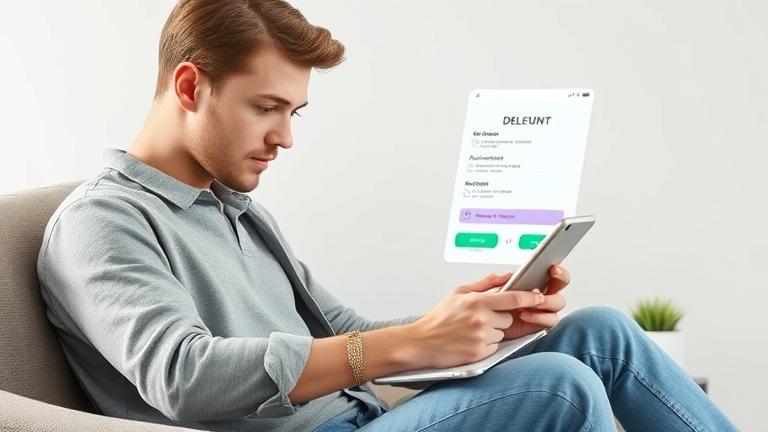 alt_text: Person deleting a Wooplus account via smartphone with clear settings and delete option visible.