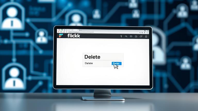alt_text: Flicker screen with delete option, cursor over, under digital security-themed background.
