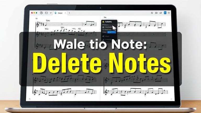 alt_text: MuseScore screen showing note deletion with cursor highlighting notes and delete options.