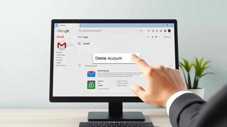 alt_text: Person clicks "Delete Account" on Gmail, highlighting account removal process.