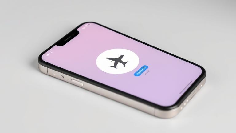 alt_text: iPhone screen shows "Airplane Mode" icon with Wi-Fi slash, modern design, vibrant colors.
