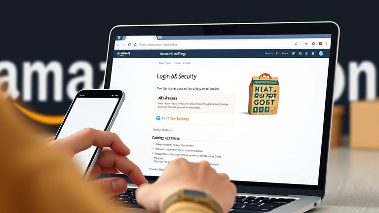 alt_text: Person managing Amazon account security, viewing "Login & Security" on device screens.