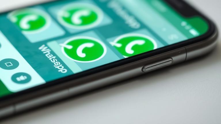 alt_text: Smartphone with WhatsApp icon and chat hints, indicating discreet access or viewing.