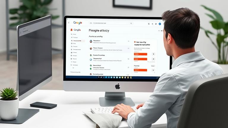 alt_text: Person at laptop managing Google activity settings in a tidy workspace, emphasizing privacy.