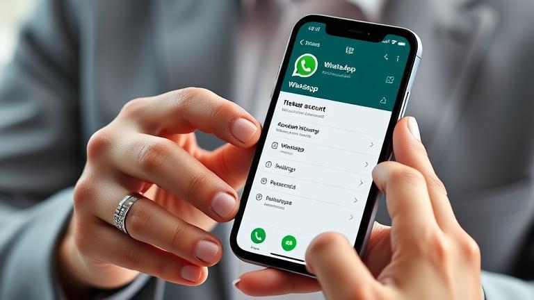 alt_text: Person switches WhatsApp from business to personal on phone with settings menu open.