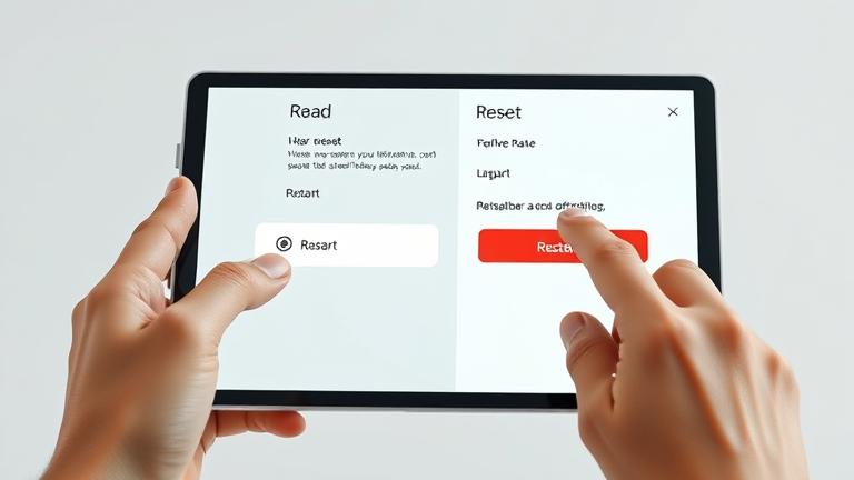 alt_text: Galaxy Tab S with user pressing "Reset" on screen, guiding troubleshooting.