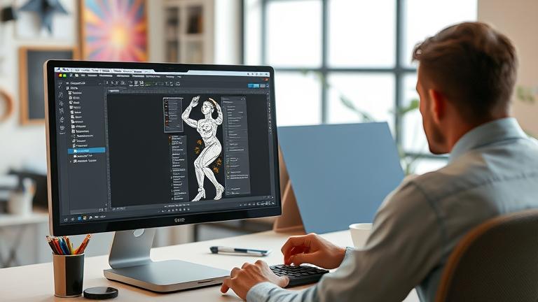 alt_text: Professional customizing Photoshop tools in a modern, well-lit workspace.
