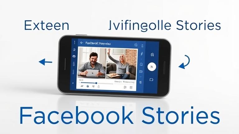 alt_text: Smartphone screen shows extended Facebook Stories with progress bar, editing tools, and clear instructions.