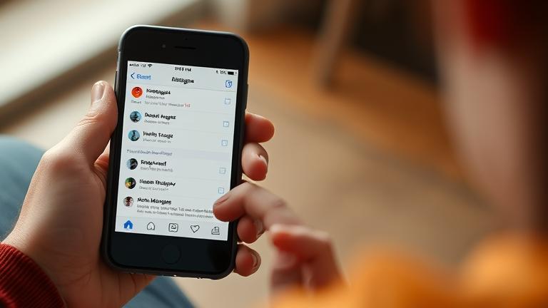 alt_text: Person holding phone with Instagram DMs open, focusing on unsent messages; blurred background.