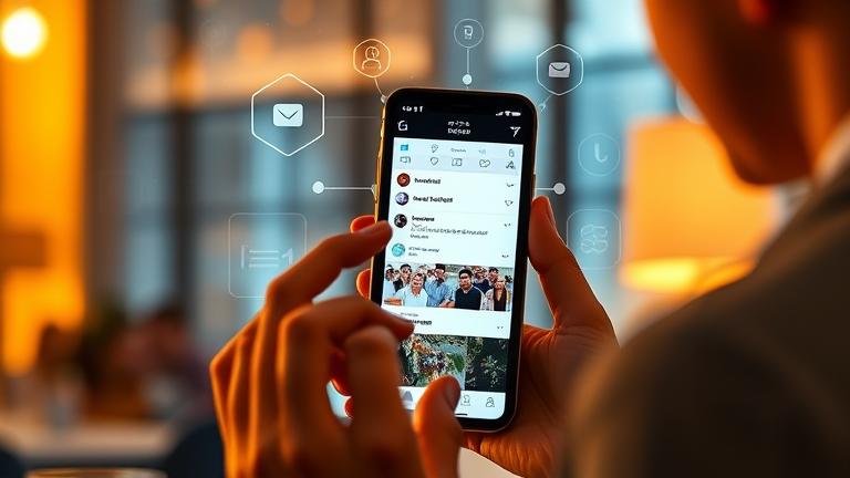alt_text: Person inspecting their Instagram post on phone, highlighting social interactions and privacy.