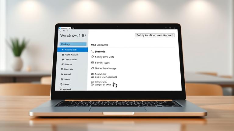 alt_text: Windows 10 Settings on laptop, focusing on "Family & other users" with an unknown account.