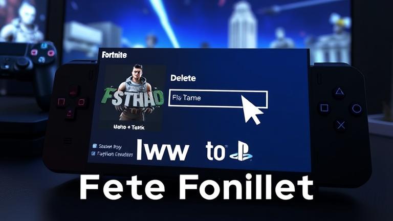 alt_text: PS4 menu screen with Fortnite icon, showing delete option in a sleek gaming setup.