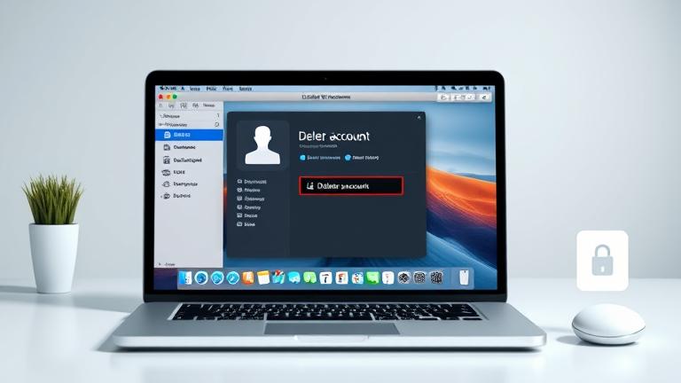 alt_text: MacBook screen showing user deletion process in macOS, highlighting account removal and security.