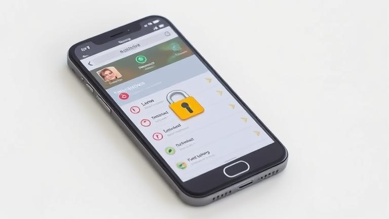 alt_text: Smartphone with Bumble app, padlock icon, showing privacy and security features.