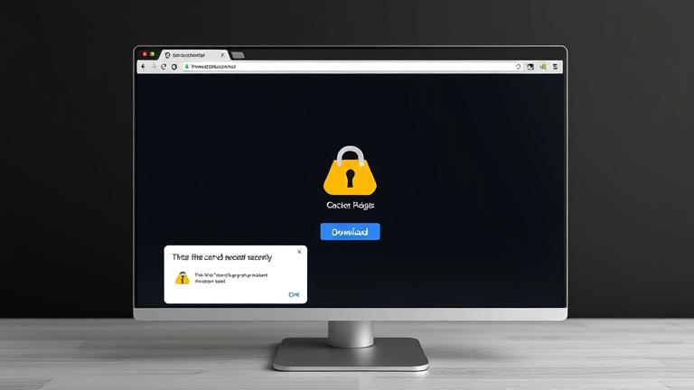 alt_text: Chrome warning: "This file can't be downloaded securely" showing security alert on web browser.