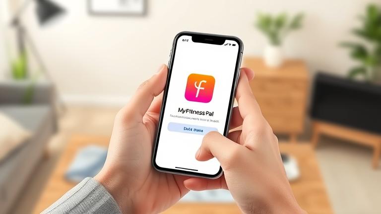 alt_text: Person holds iPhone with MyFitnessPal app, implying app deletion in a modern setting.