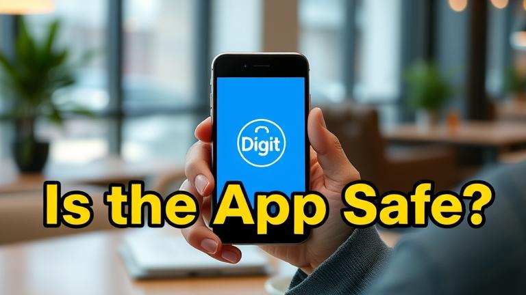 alt_text: Confident person uses Digit app on phone in a modern space, emphasizing security and trust.