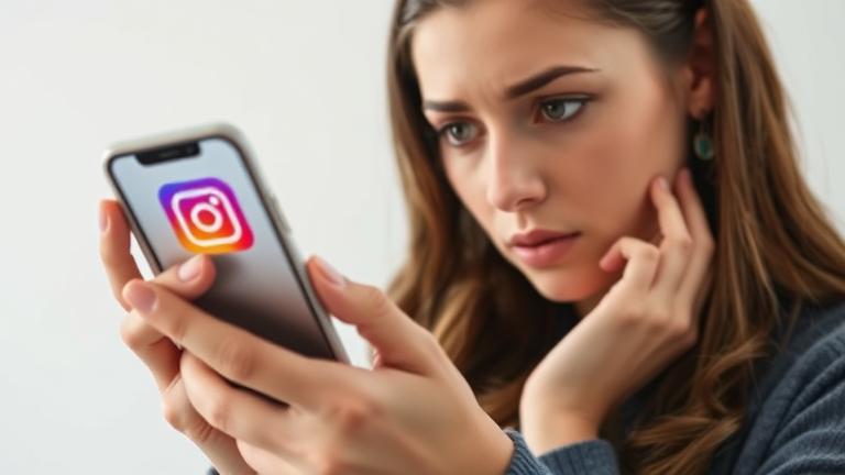 alt_text: Person worriedly looks at Instagram app on phone with lock and help icons, implying account recovery.