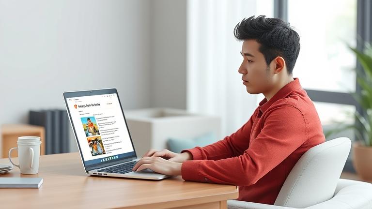 alt_text: Person at a desk with laptop showing Reddit, thinking about deleting a post.