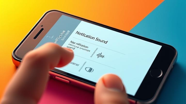 alt_text: Person adjusts Instagram notification sounds on a smartphone with sound icons, in bright colors.