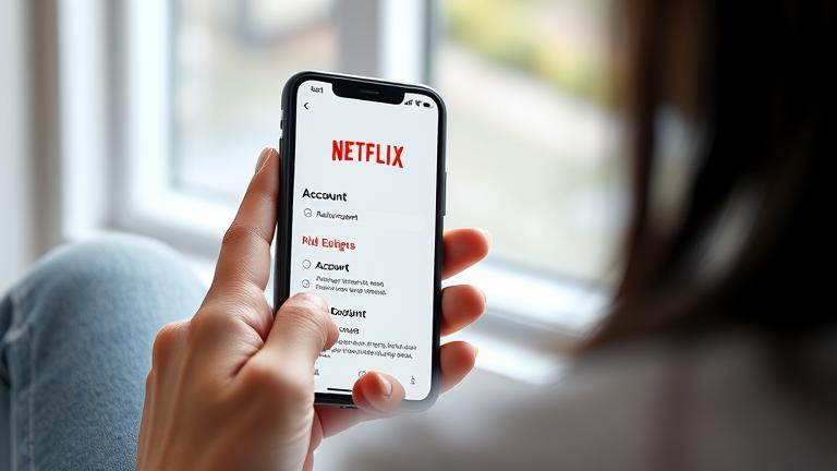 alt_text: User manages Netflix account on iPhone, focusing on delete options in app settings.