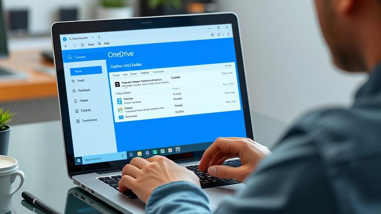 alt_text: Person deleting an old folder in OneDrive on a modern, professional workspace.