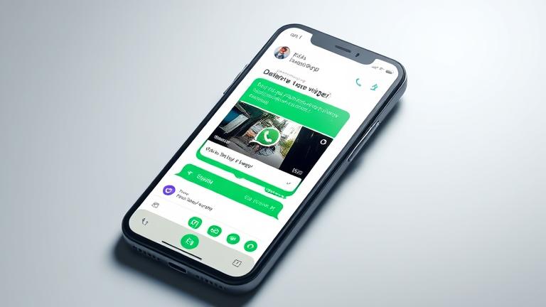 alt_text: Smartphone with WhatsApp chat showing a deleted video, warning icons hint at recovery.